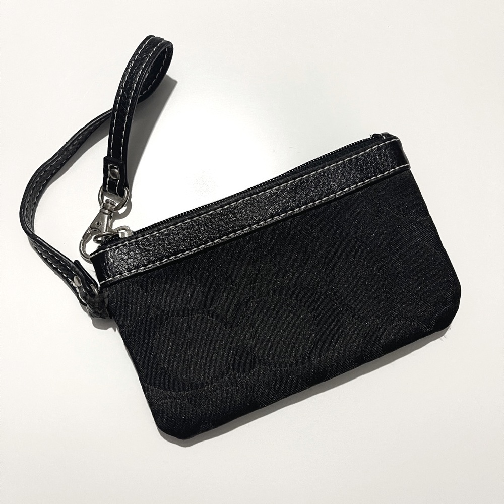 Coach Wristlet Pouch With Signature Pattern In Bl… - image 1